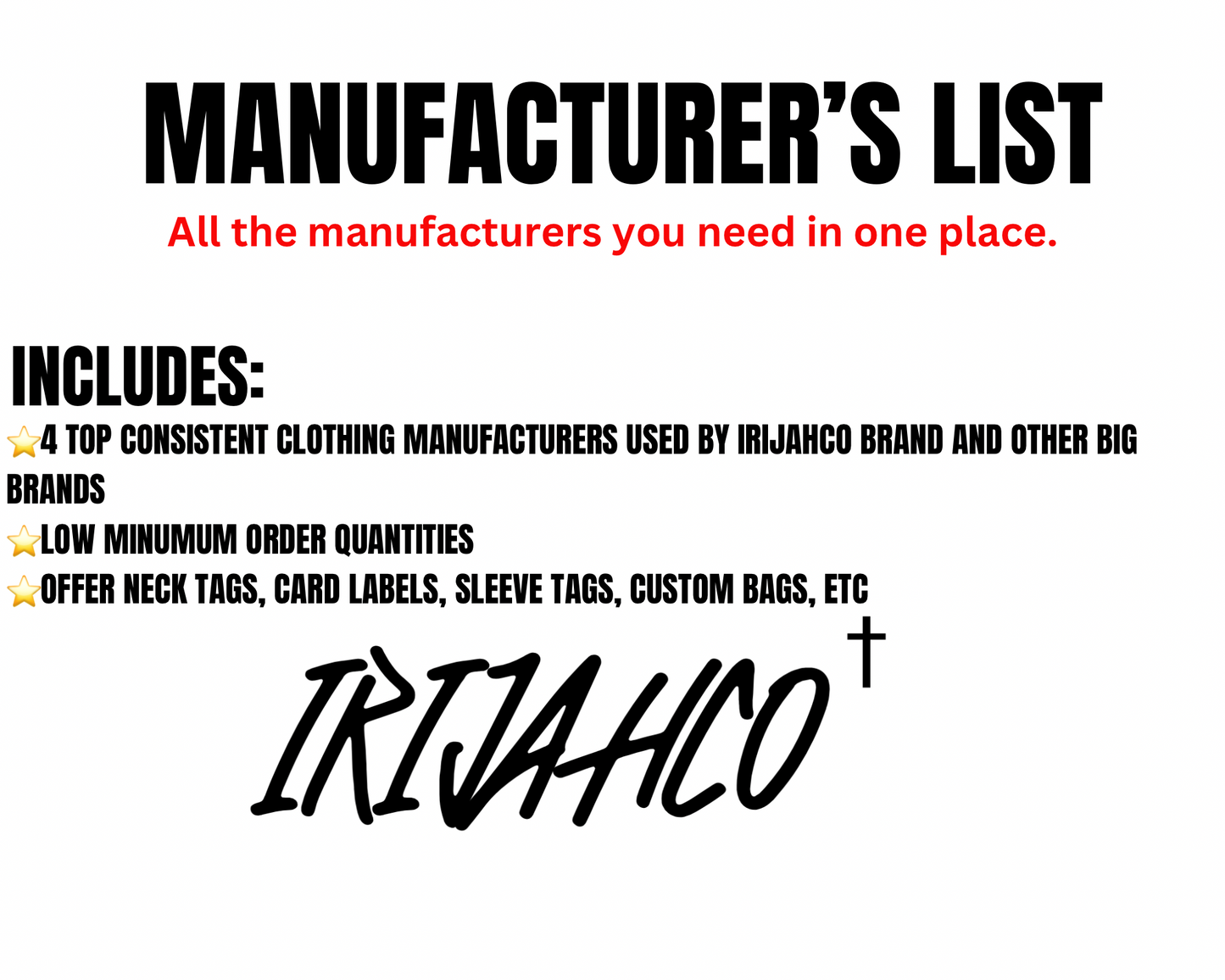 MANUFACTURER’S LIST